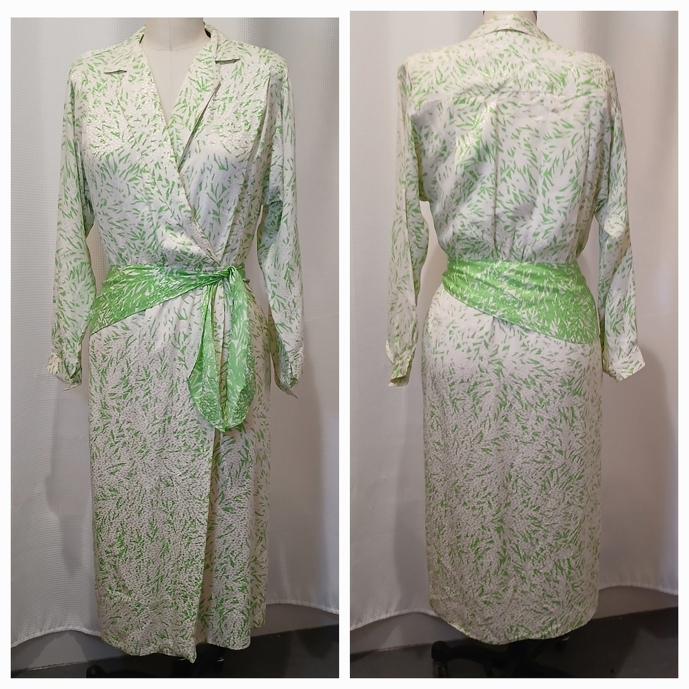 Liz Claiborne Green and White Wrap Dress